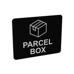 Parcel Box Adhesive Sign - notice for a safe place to make deliveries, drop packages or post. No more lost items (size 12cm x 10cm) (Black) Global Shipping Available.