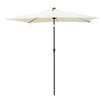 FLAME&SHADE 6.5 x 10 ft Rectangular Solar Powered Outdoor Market Patio Table Umbrella with LED Lights and Tilt, Ivory