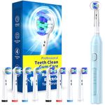 Rotating Electric Toothbrush for Adults with 8 Brush Heads (2 Types), 4 Modes Deep Clean Electric Toothbrush with Rechargeable Power and 2 Min Smart Timer Blue