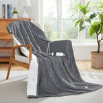 Electric Heated Blanket Throw, Full Body Size Fast Heating Blanket with 10 Heat and 1-8 Hours Auto-Off Time Settings, Reversible Ultra Soft Flannel and Sherpa for Cosy Warmth (50” x 60”) - Grey