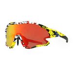 EnzoDate Cycling Goggles Polarized Mountain Bike ATV Outdoor Eyewear Sports MTB Sunglasses 3 Lenses (Graffiti)