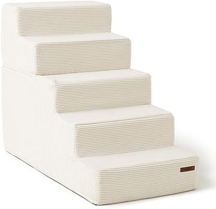Lesure Dog Stairs for Small Dogs - Pet Stairs for High Beds and Couch, Folding Pet Steps with CertiPUR-US Certified Foam for Cat and Doggy, Non-Slip Bottom Dog Steps, Beige, 5 Steps