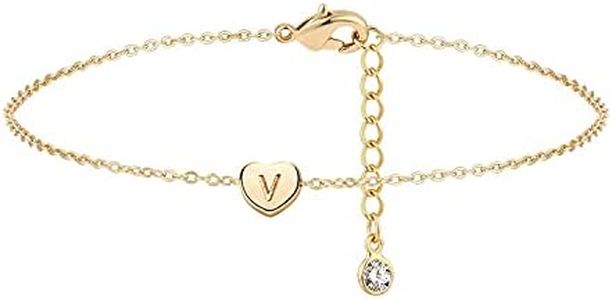 Fettero Initial Anklet Bracelets for Women 14K Gold Plated Dainty Summer Beach Anklet Jewelry Letter Heart Pendant Foot Anklets