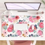 Colorful Star Large Mouse Pad, Pink Floral Desk Mat for Desktop, Women Girls PU Leather Waterproof Gaming Mousepad, Computer PC Laptop Protector Writing Pads for School Office Home 31.5" x 15.7"