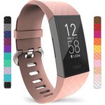 Yousave Accessories Compatible Strap For Fitbit Charge 3, Fitbit Charge 4, Silicone Fitbit Charge 3 Wristband, Sport Wrist Strap for the Fitbit Charge 3 and 4 - Large - Rose Gold