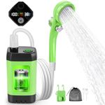 Proberos® Portable Shower for Camping with LCD Temperature Display, IPX7 Waterproof Outdoor Camp Shower Pump, Rechargeable Camping Shower Head Nozzle for Hiking Traveling Washing, Green