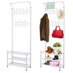 PetHot 185cm Coat Stand Rack Heavy Duty Hat Clothes Stand Shoe Rack with 18 Hanging Hooks Shelf Storage Multi Function