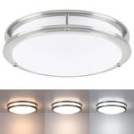 Brushed Nickel 16INCH LED Ceiling Light,16 INCH Flush Mount Ceiling Light Brushed Nickel Bathroom Ceiling Light Fixture Dimmable 3000K/4000K/5000K 16” Round Ceiling Light for Bedroom Hallway,25W