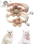 Cat Collar with Flower,Cat Collars for Girl Cats and Boy Cats,Breakaway Cat Collar with Bells,Adjustable Size 8.7"-11.4" (Pink&Beige, Breakaway)