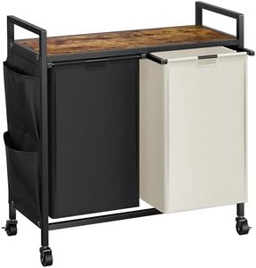 WOWLIVE Double Laundry Hamper with Lid,Rolling Laundry Basket Organizer with Wheels, Iron-Made Laundry Sorter with Top Shelf and 2 Removable Bags,Large Laundry Storage for Room,Black and Beige