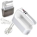 Yomelo 9-Speed Digital Hand Mixer Electric, 400W Powerful DC Motor, Baking Mixer Handheld with Snap-On Storage Case, Touch Button, Turbo Boost, 5 Stainless Steel Accessories, Flat Beaters, Dough Hooks, Whisk (Silvery White)