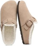 Eyriphy Women's Fur Lined Genuine Suede Clogs Fuzzy Cork Footbed Taupe