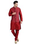 Uri and MacKenzie Men's Silk Blend Kurta Pajama with Designer Ethnic Nehru Jacket/Modi Jacket… (40, Maroon & Red)