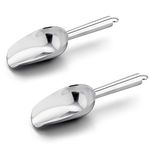 8 Ounce Ice Scoop Set of 2, E-far Stainless Steel Scoops for Ice Cube/Candy/Flour/Sugar, Metal Utility Scoops for Party, Baking, Kitchen Pantry, Rust Free & Dishwasher Safe