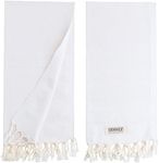 DEMMEX Set of 2 100% Certified Organic Turkish Cotton Hand Towels, Bathroom Hand, Bath, Gym, Kitchen Towels, Dishcloth, Prewashed, Double Tied Tassels, 18x36 Inches (Vintage White)