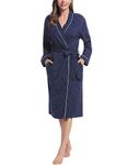 Amorbella Womens Cotton Robe Long Printed Bathrobe with Pockets(Navy Dot,Medium)