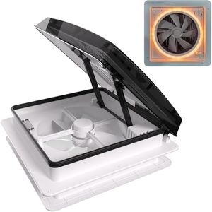 2012 14" Vent RV Roof Vent Reversible Exhaust Fan, Ultra Low Sound RV Air Ventilation Ceiling Fan 12V Remote with Rain Sensor (Voice+Light)