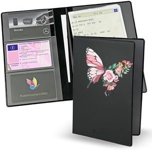 pubblimania Portadocumentos para Coche y Moto, diseño de Mariposa y Flores, Cierre de Dos Puertas. para folletos, Tarjetas, Seguros, Sellos o Documentos de Viaje (Mariposa y Flores)