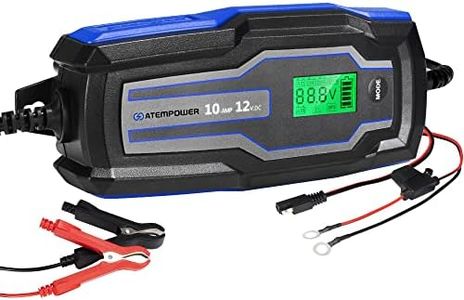 ATEM POWER 10A Smart Battery Charger with 10 Stage Charging LCD Display, 12V STD/AGM/Gel/LiFePO4 & 6V STD Trickle Charger for Car Truck Boat RV SUV ATV