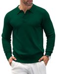 COOFANDY Mens Knit Polo Shirts Casual Long Sleeve Classic Polo Shirts Button Down Golf Shirts, Dark Green, Large