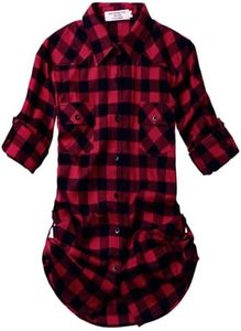 Match Women's Long Sleeve Plaid Flannel Shirt #2021(X-Small, Checks#1)