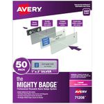 The Mighty Badge by Avery, 1" x 3" Silver Name Tags, 50 ID Badges, 120 Inserts for Laser Printers (71208)