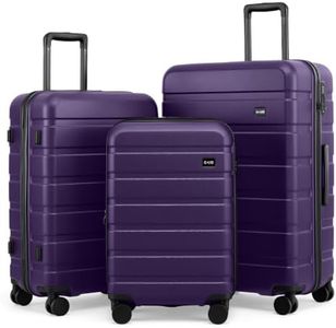 Coolife Luggage Set, Lightweight Durable Hardshell, 3 piece, Deep Purple