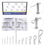 Glarks 215Pcs 304 Stainless Steel Cotter Pins and Hairpin R Pins Assortment Kit, 12 Sizes Hair Pins R Clips Hitch Pins Set for Small Engine, Automotive, Cars and Trucks