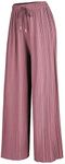 Made By Johnny WB1484 Womens Pleated Wide Leg Palazzo Pants with Drawstring OneSize Mauve