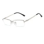 QECEPEI Half Rimless Metal Eyewear Frames Blue Light Blocking Transparent Lens Business Glasses, Silver, One Size