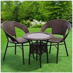 DEVOKO Outdoor Patio Furniture Sets, 3 Pieces Bistro Rattan Wicker Conversation Chairs Set With Coffee Table For Front Porch, Outside Balcony (Dark Brown, 76.2 Cm, 58.4 Cm, 61 Cm)