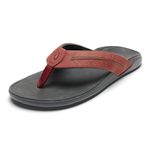 OLUKAI Tuahine Palm Men's Waterproof Full-Grain Leather Flip Flops, Arch Support Beach Sandals, Wet Grip Outsole for All-Day Comfort, Canoe/Rock, 11