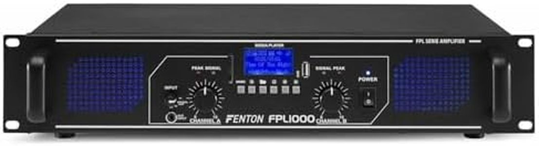Fenton FPL1000 Digital Amplifier, Built-in Bluetooth Wireless Technology, MP3, USB and SD Entries, RCA Inputs, 3.5 mm Jack Plug, Blue LEDs on Front, Perfect for DJ, Home and Business