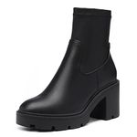 DREAM PAIRS Women's Chelsea Platform Boots Elastic Chunky Heel Lug Sole Ankle Booties Shoes, Black/Pu, 8