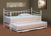 Comfy Living Classic Stunning White Metal Day Bed with Trundle and Mattresses