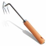 SHANFEEK Weed Puller With M-Shape Claw Weeding Artifact Uprooting Weeding Tool Dandelion Puller Tool Weed Remover Tool For Yard Hoe Gardening Tools Stainless Steel With Hard Solid Wood Handle(M-Type)