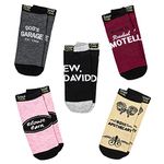 CultureFly Schitt's Creek Town Shops Ew David No Show Adult 5 PK Ankle Socks, Multicolored, One Size, Multicolored, One Size