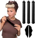 ZANZER (4 Pack)Jumbo Hair Heatless Curling Rod with Headband, Heatless Headband Curler, Heatless Curling Ribbon with Hook and Kerchief, Easy to Use Sleep Curling Ribbon, Curl Styling Kit for Sleep in Overnight (Black, 4 Pack (with Silk Head Scarf))