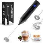 PRIMESKY® Powerful Milk Frother Wand 3 Speed Modes Rechargable Mini Handheld Milk Frother with Stainless Steel Whisk Drink Mixer for Coffee, Lattes, Cappuccinos Matcha Coffee Enthusiasts Gift - Black