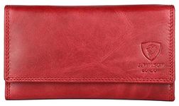 J. Wilson London Ladies Designer RFID Safe Protection Luxury Quality Vintage Real Leather Purse Multi Credit Card Women Clutch Wallet with Zip Coin Pocket (Distressed Red)