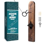 Play Platoon Hook and Ring Game with Bottle Opener and Magnetic Cap Catch - Ring Toss Game for Adults, Rustic Wood