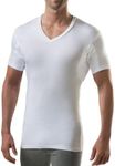 The Thompson Tee Men's Sweatproof Undershirt | V Neck T-Shirt with Underarm Sweat Pads | Slim Fit | Aluminum-Free Alternative | White | Large