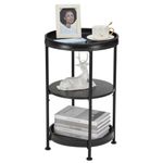 Dulcii Side Table, Round End Table with 3 Storage Shelves for Living Room, Bedroom, Nightstand with Steel Frame for Small Spaces, Industrial Round Sofa Table, Accent Coffee Table (Black)