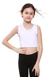 Kids Girls Plain Vest Crop Tops T-Shirt Tee Top Dance Wear Gymnastic Fancy Dress White 7-8 Years