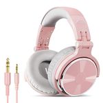 OneOdio Pro-10 Over Ear Headphone, Wired DJ Bass Headsets with 50mm Driver, Foldable Lightweight Hi-res Headphones with Shareport and Mic for Recording Monitoring Podcast Guitar PC TV(Grey Pink)