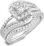 Dazzlingrock Collection 1.50 Carat (Cttw) 14K Princess & Round Diamond Twisted Halo Wedding Ring Set 1 1/2 CT(Size 10