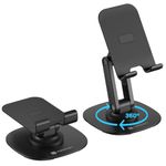 Portronics Mobot III 360° Rotatable & Foldable Mobile Phone Holder With Stable Metallic base,Adjustable Height, Anti Skid Pad,Tabletop Mobile Phone Stand for all Smartphones,tablets,Kindle,ipad(Black)