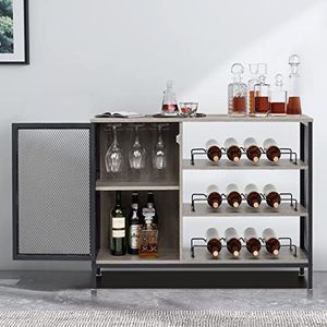 Bar Cabinet Liquor Cabinet Bar for Home, Wine Cabinet with Removable Wine Rack and Glass Holder, Coffee Bar Cabinet with Storage, Corner Cabinet Home Bar Furniture (Grey)