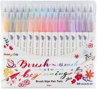 Pentel SESW30C-30 Brush Sign Pen Twin, 30 Colour Set, Fibre Tip Pens with Two Flexible Tips, Water-based Ink, Assorted, Pack of 30