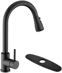 Sink Faucet, Black Kitchen Faucet with Pull Down Sprayer VFAUOSIT Commercial Stainless Steel Laundry Single Handle Pull Out Kitchen Faucets with Deck Plate, with Matte Black Deck Plate